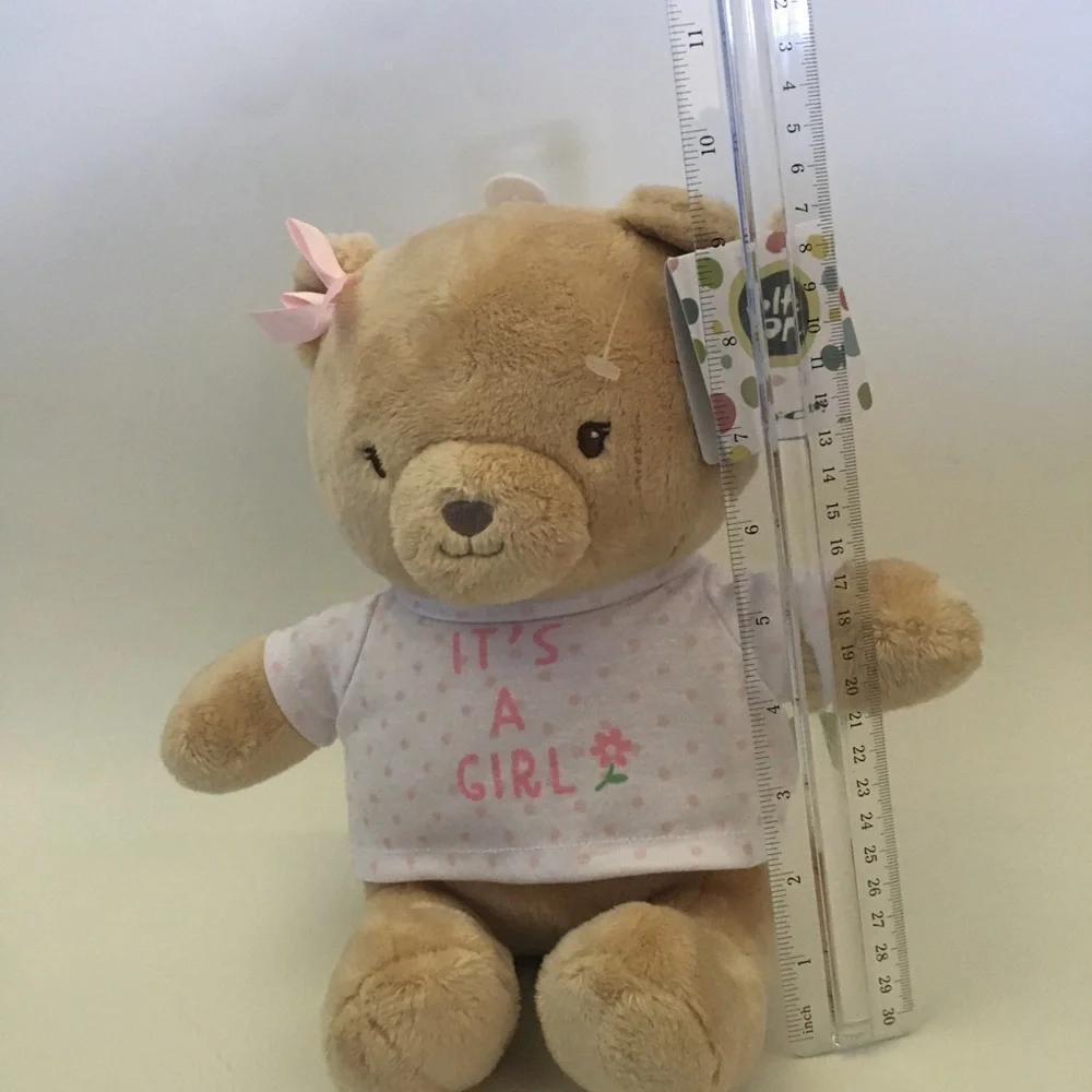 Plush Bear Baby Gift - Beige Bear with Pink “It's A Girl 'Shirt” NEW | Little Me